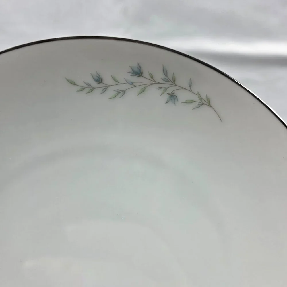 FOUR Noritake Tilford Salad Plates White with Blue Flowers & Green Leaves